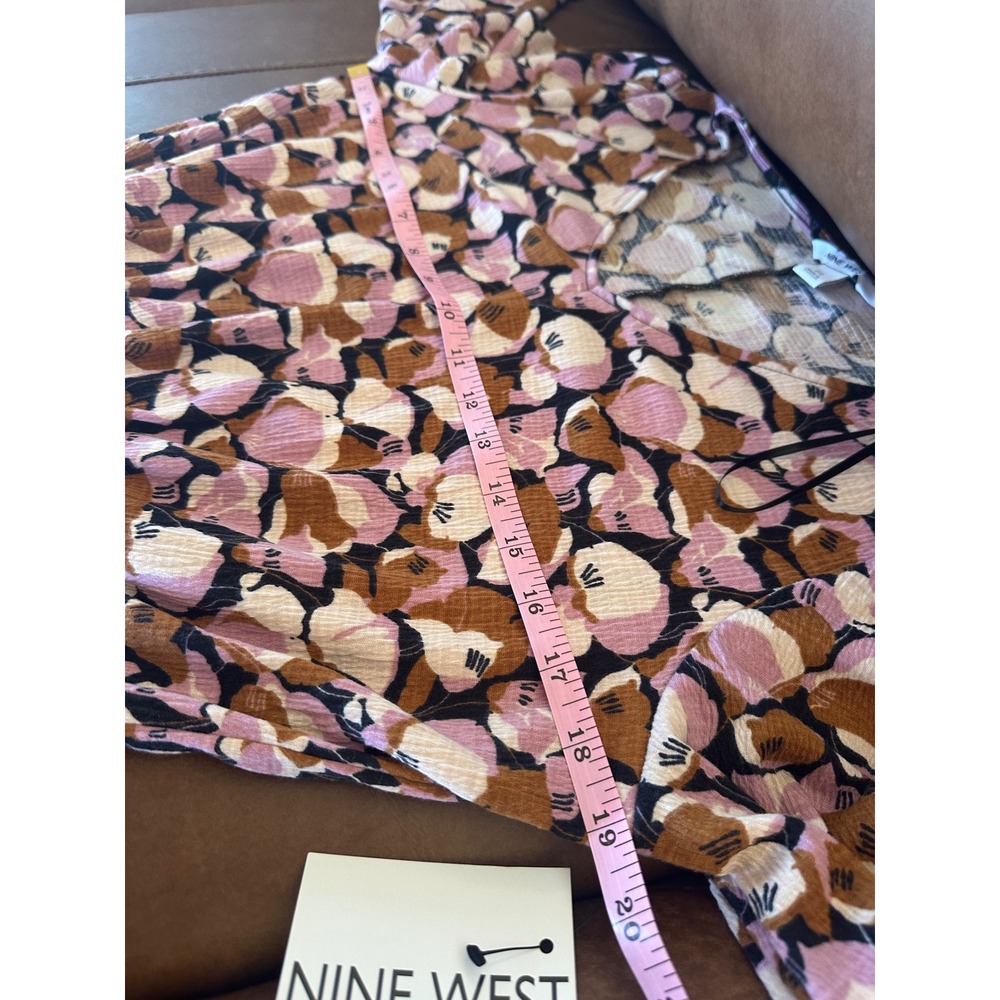 Nine West Dress Medium Brown Pink Floral Print Long Sleeve V Neck NEW - Picture 9 of 10